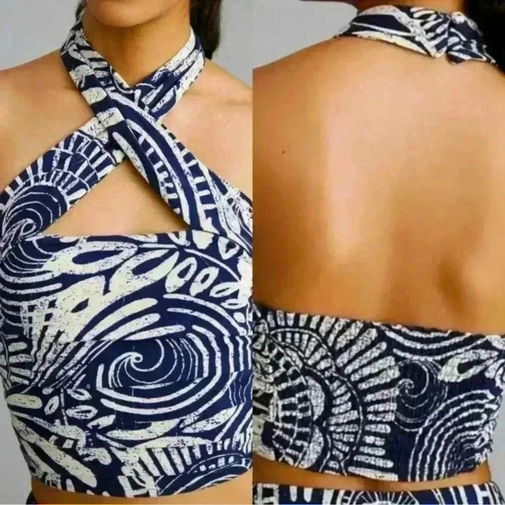 Navy and White Halter Top